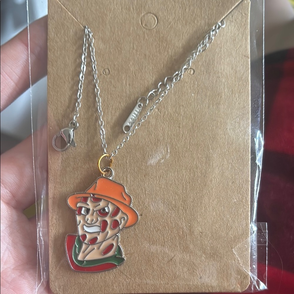 Silver Necklace with Orange and Red Pendant